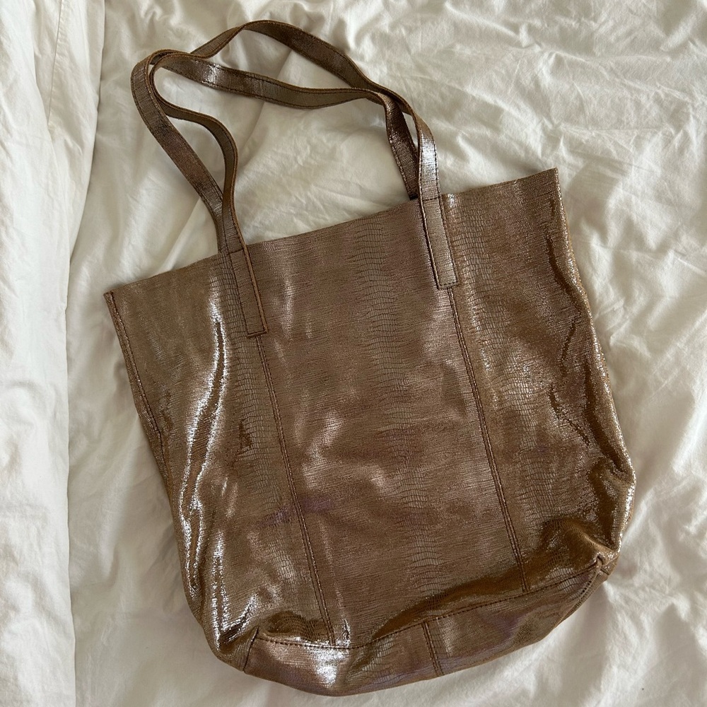 100% Leather Metallic Effect Anthropologie Shoulder Tote